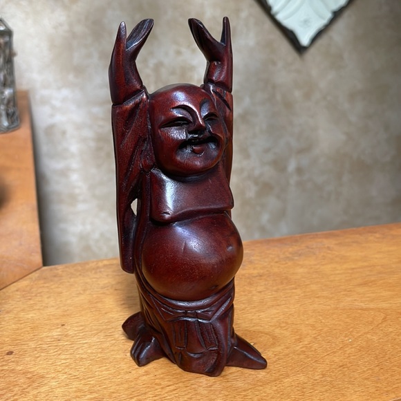 Good Luck Hand Crafted Wooden Big Belly Buddha - Picture 9 of 13